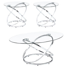  Warren - 3 Piece Oval Glass Top Coffee Table Set - Chrome