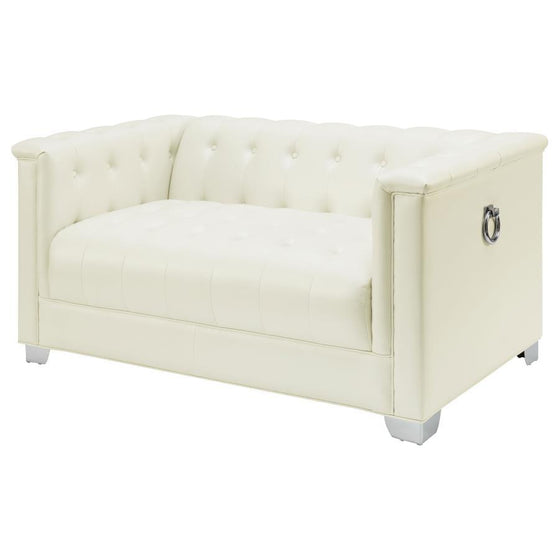 Chaviano - Upholstered Track Arm Loveseat - Pearl White