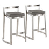 Fuji - DLX Counter Stool - Stainless Steel And Gray Faux Leather Cushion (Set of 2)