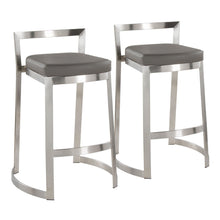  Fuji - DLX Counter Stool - Stainless Steel And Gray Faux Leather Cushion (Set of 2)