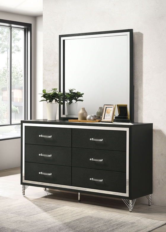 Lucia - 6-Drawer Dresser And Mirror - Black