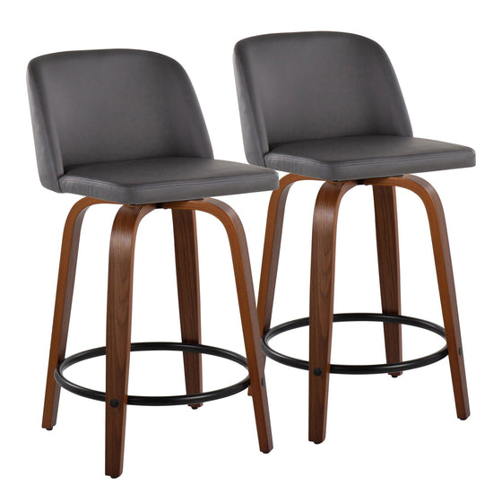 Toriano - 24" Fixed-height Faux Leather Counter Stool (Set of 2) - Dark Gray