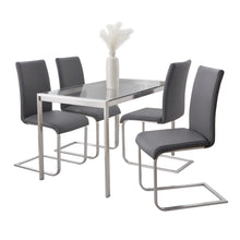  Fuji - Foster Dining Set - Stainless Steel, Clear Glass And Gray Faux Leather (Set of 5)