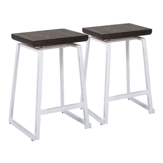 Geo - Counter Stool - Vintage White Metal And Espresso Bamboo (Set of 2)