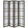 Catabella - 4-Panel Room Divider Folding Shoji Screen Floral - Black