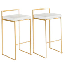  Fuji - Glam Barstool - Gold With White Faux Leather (Set of 2)