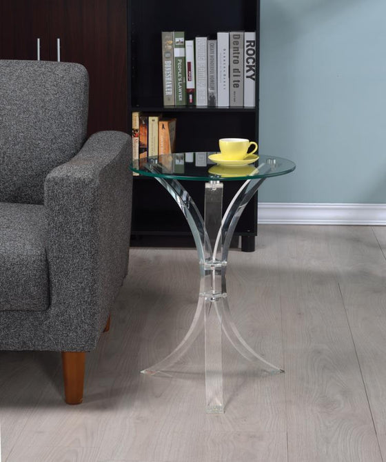 Laning - Round Glass Top Acrylic Side Table - Clear