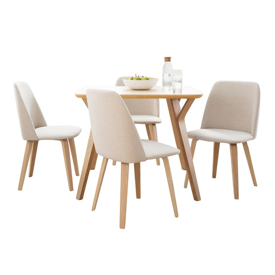 Folia - Pebble Dining Set - Walnut Wood, Clear Tempered Glass, Walnut Metal And Blue Fabric (Set of 7)