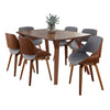 Folia - Fabrizzi - Dining Set - Walnut Wood And Gray Fabric (Set of 7)