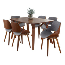  Folia - Fabrizzi - Dining Set - Walnut Wood And Gray Fabric (Set of 7)