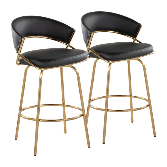 Jie - Fixed-Height Counter Stool With Swivel - Gold Metal (Set of 2)