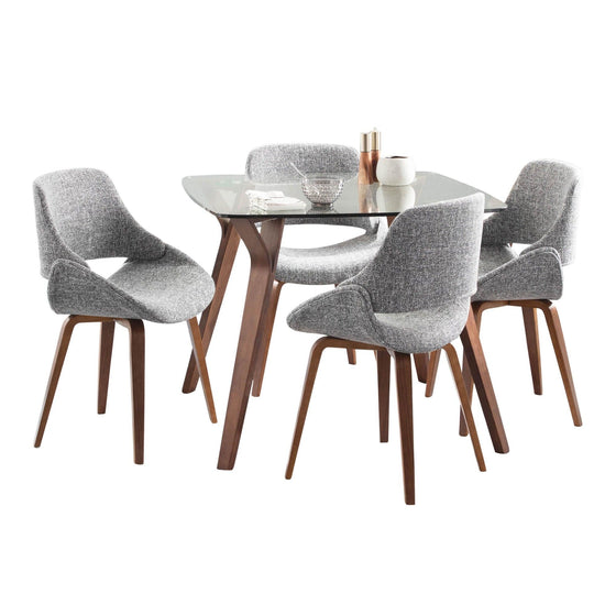 Folia - Round Fabrizzi - Dining Set - Walnut Wood, Round Clear Tempered Glass And Gray Fabric (Set of 3)