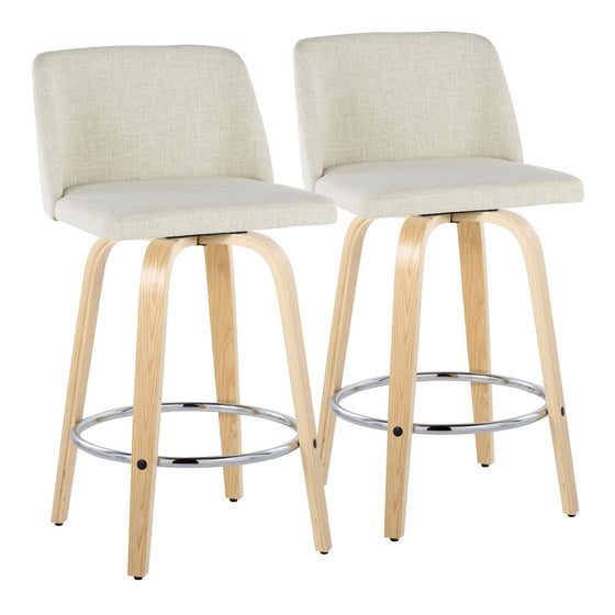 Toriano - 26" Fixed-Height Counter Stool (Set of 2) - Natural & Chrome Round Base