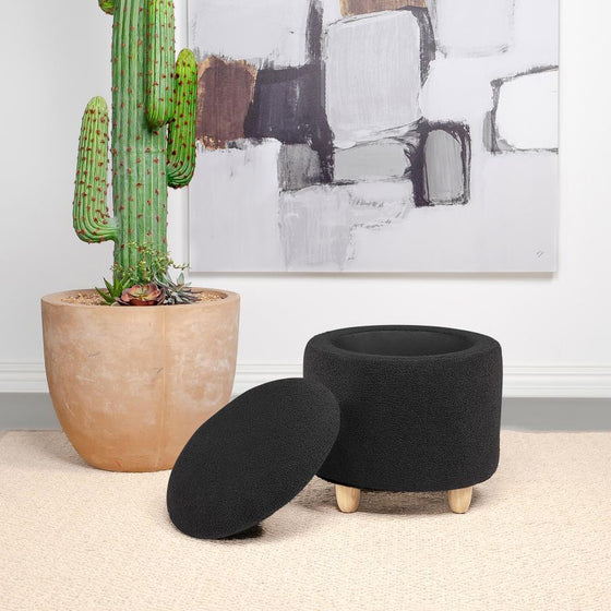 Valia - Faux Sheepskin Upholstered Round Storage Ottoman