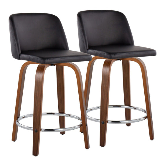 Toriano - 24" Fixed-Height Counter Stool (Set of 2) - Walnut & Chrome Round Base