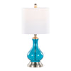 Jasmine - 22" Glass Accent Lamp - Clear Sapphire Blue Seeded Glass, Brushed Nickel And White Linen Shade from Grandview Gallery (Set of 2)