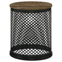  Aurora - Round Drum Base Accent Side Table - Natural And Black