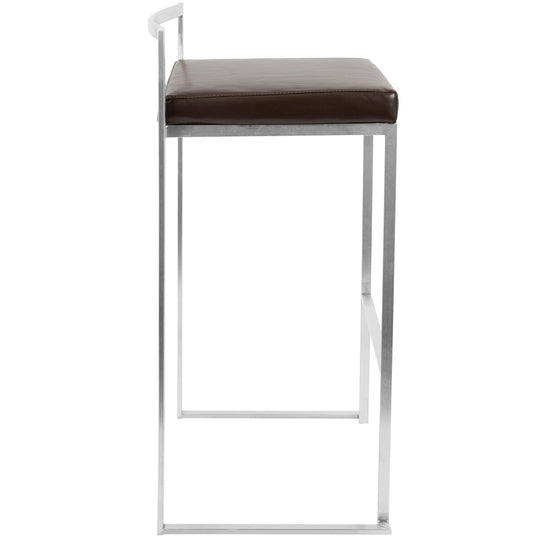 Fuji - Stackable Barstool - Brown Faux Leather (Set of 2)