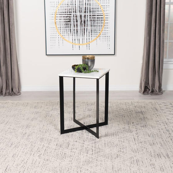 Tobin - Square Marble Top End Table - White And Black