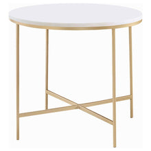  Ellison - Round Marble Top Side End Table - White And Gold