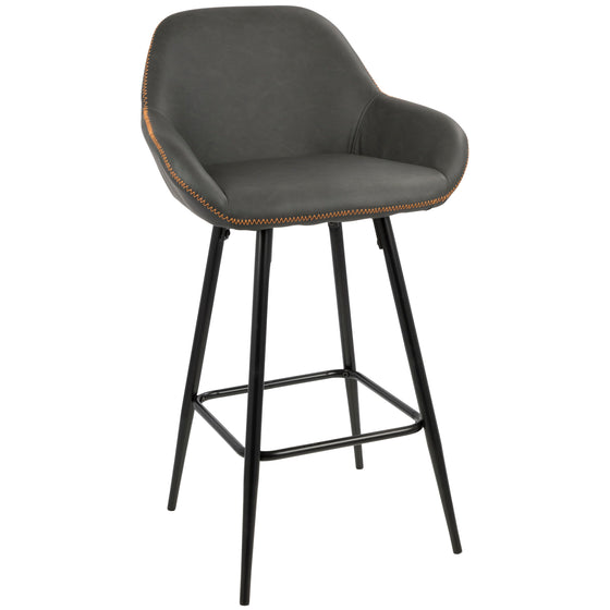 Clubhouse - 26" Counter Stool With Black Frame And Gray Vintage - Faux Leather (Set of 2)