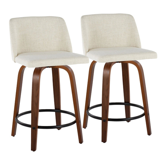 Toriano - 24" Fixed-Height Counter Stool (Set of 2) - Walnut & Black Round Base