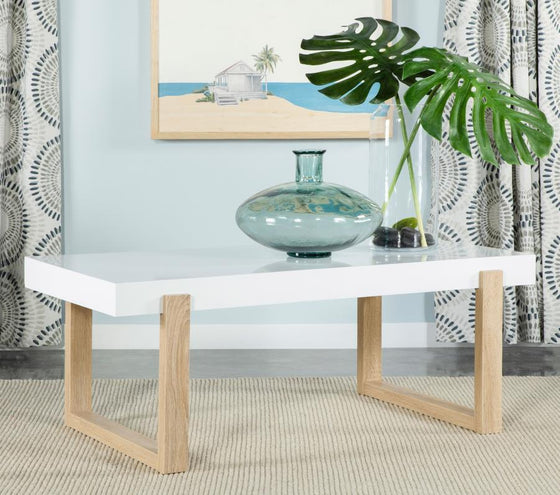 Pala - Rectangular Coffee Table - White High Gloss And Natural