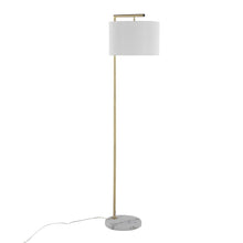  Fran - Floor Lamp - Gold Metal, White Marble, And White Linen Shade