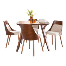  Folia - Anabelle Square Dining Set - Walnut Wood And Cream Noise Fabric (Set of 5)