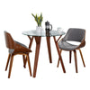 Folia - Round Fabrizzi - Dining Set - Walnut Wood, Round Clear Tempered Glass And Gray Fabric (Set of 3)