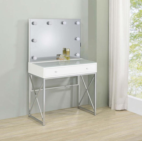 Eliza - Vanity Set With Lighting & Stool - White And Chrome