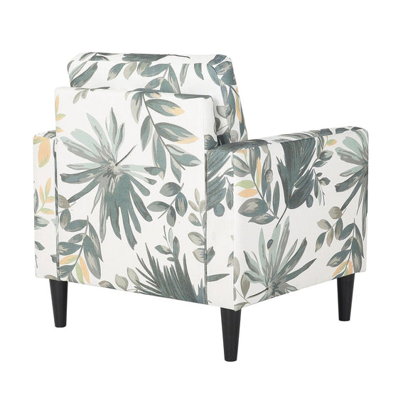 Wendy - Arm Chair - Black Wood And Cream With Green Floral Print Fabric