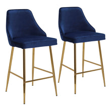  Marcel - Counter Stool - Gold Metal And Blue Velvet (Set of 2)