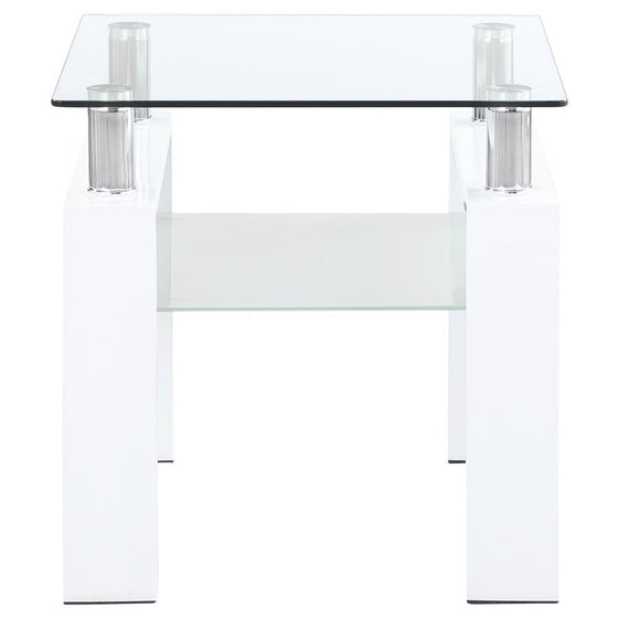 Dyer - 1-Shelf Square Glass Top Side End Table - White