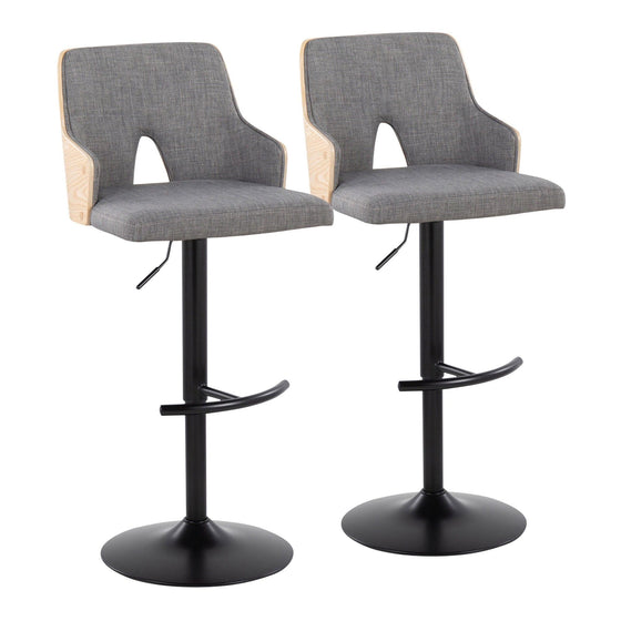 Stella - Adjustable Barstool (Set of 2) - Balck Base & Natural Backrest