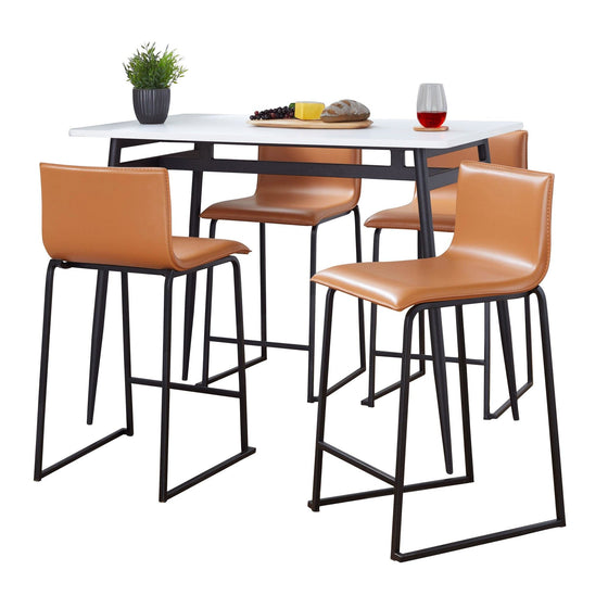 Marcel - Mara Upholstered Counter Height Dining Set - Black Metal With White Wood Tabletop