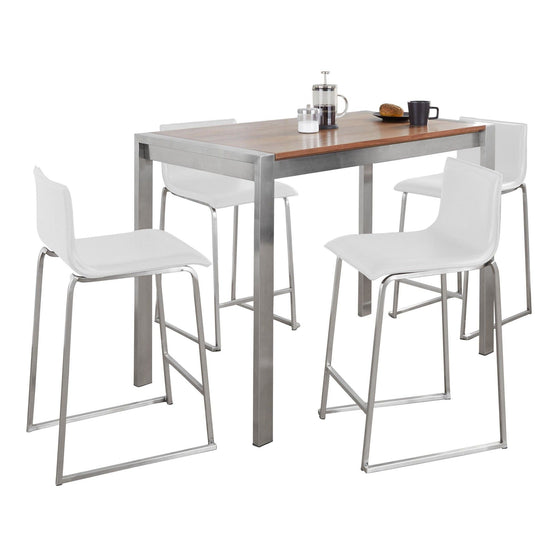 Fuji - Mara Upholstered Counter Height Dining Set - Clear Tempered Glass Tabletop