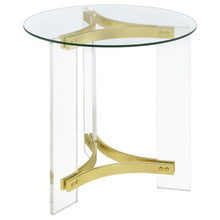  Janessa - Round Glass Top Acrylic Leg End Table Matte - Brass