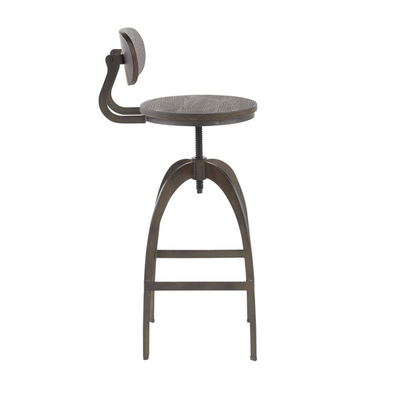 Dakota - Mid - Back Barstool - Antique Metal And Espresso Wood - Pressed Grain Bamboo