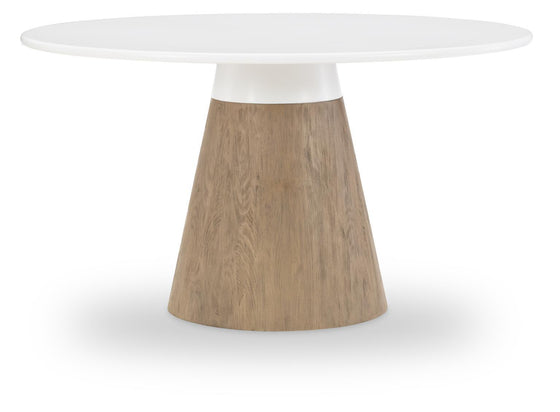 Melrose - Complete Round Dining Table - Cloud White And Desert Oak