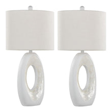  Pearl - 29" Polyresin Table Lamp - Matte White Poly, Natural Shell And White Linen Shade from Grandview Gallery (Set of 2)