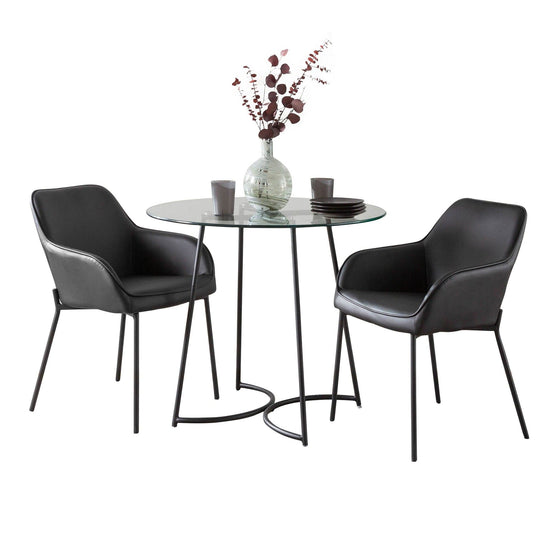 Cece - Daniella Dining Set - Black Metal With Clear Glass Tabletop And Black Faux Leather (Set of 3)