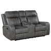 Raelynn - Upholstered Track Arm Motion Loveseat - Gray