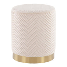  Marla - Chevron Ottoman - Gold Steel And Cream Velvet