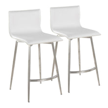  Mara - 26" Upholstered Fixed-Height Counter Stool With Swivel - Stainless Steel And White Faux Leather (Set of 2)