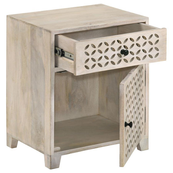 August - 1-Drawer Trellis Pattern Storage Cabinet - White Washed