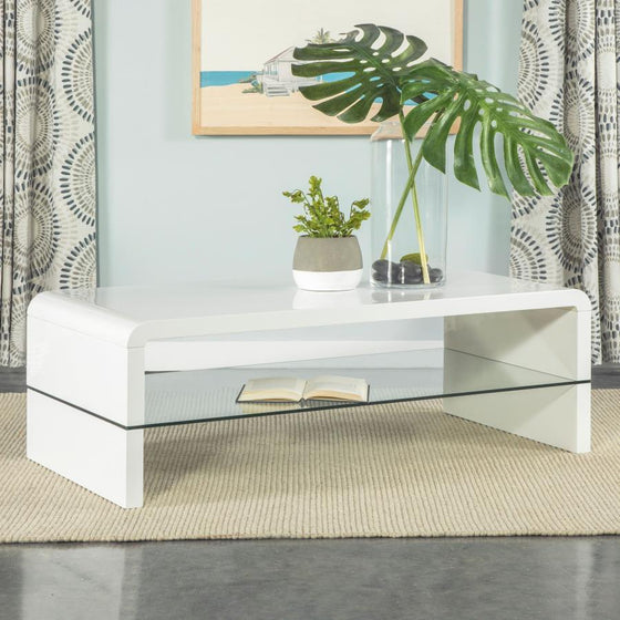 Airell - Rectangular Coffee Table With Shelf - White High Gloss