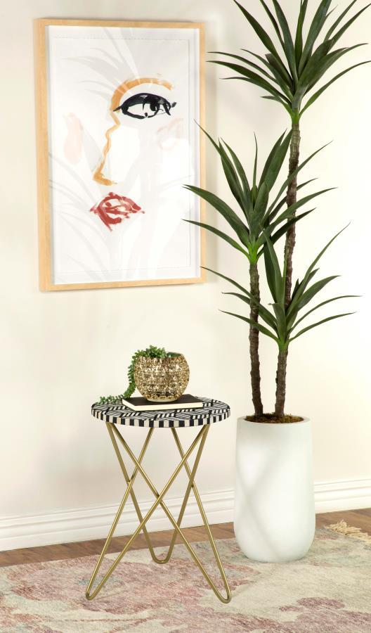 Xenia - Round Bone Inlay Accent Side Table - White And Gold