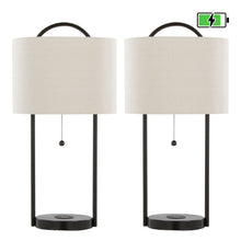  Porto - 28" Metal Table Lamp With Wireless Charging - Oil Bronze And Natural Linen Shade from Grandview Gallery (Set of 2)