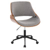 Fabrizzi - Office Chair - Black Metal, Walnut Wood, And Gray Fabric